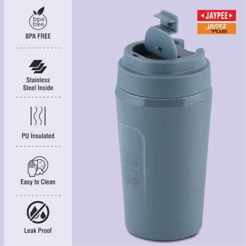 Image of JAYPEE ZIPSIP Pu Insulated Stainless Steel Coffee Mug 385 ml Travel Mug Suitable for Car, Tumbler Bottle, Tea Cup, Matte Finish Non Slip, P. Plum