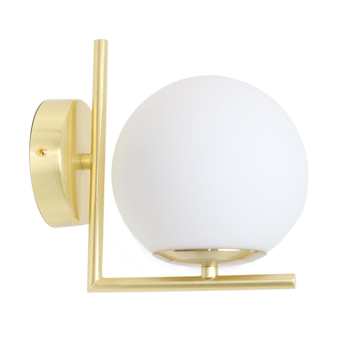Alpinaluz Aplique de Pared: Pantalla de Bola de Cristal Opaco Blanco, Portalámpara Aluminio Dorado E27, Estilo Moderno para Salón, Comedor, Mesita de Noche