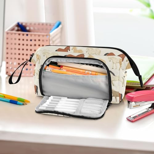 Image of Fisyme Vintage Horse Pencil Case Large Capacity Pen Bags Box Big Makeup Pouch Organizer