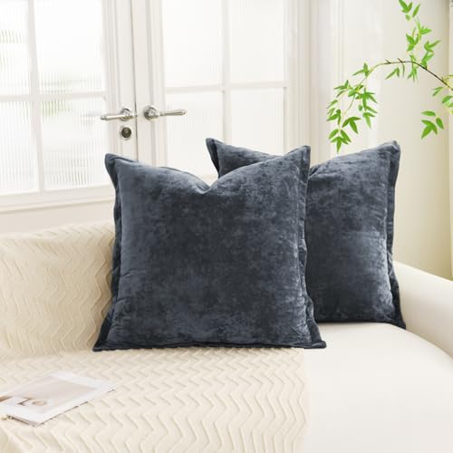 LR Rocaloca Greek Velvet Euro Sham Covers Set of 2 26x26 Luxury Soft Solid Pillow Covers for Living Room Bedroom Yard,Blue Gray