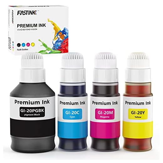 FASTINK Compatible GI-20 GI20 Ink Bottles Refills Kit,High Yield,Dye Ink for Canon PIXMA G7020 PIXMA G6020 PIXMA G5020 MegaTank Printers,170mL Black Ink Refill, 70mL Cyan Magenta Yellow,4 Pack