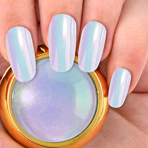 Meilinds 2 Pcs Mermaid Chrome Nail Powder Kit- 2 Colors Neon Effect Iridescent Nails Powder, Aurora Holographic Nail Glitter Rainbow Mica Powders Chrome Nail Art Dust Tip Manicure Pigment #TOP1