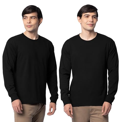 Fruit of The Loom Men's Eversoft Cotton T Shirts, Breathable & Moisture Wicking with Odor Control, Sizes S-4X, Long Sleeve-Black Ink