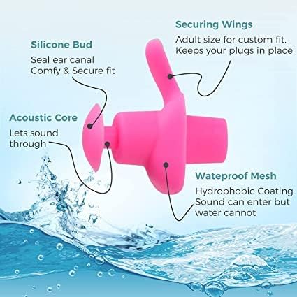 Image of Silicone Earplugs for Swimming Bathing and Sleeping, Professional Noise Reduction Reusable Silicone Swim Earplugs for Adult Swimmers Children Diving (2 Pair) (Pink White)