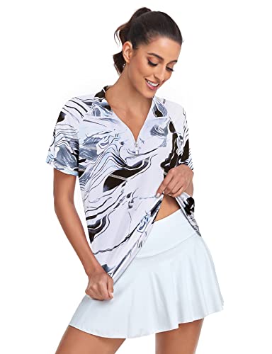 Cucuchy Womens Quarter Zip Up V Neck Golf Polo Shirts Moisture Wicking Sports Workout Tops #TOP1