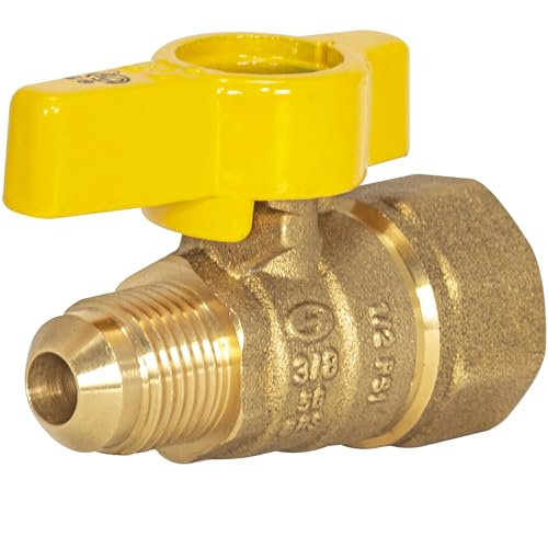 Eastman Straight Gas Brass Ball Valve, 1/2 in FIP x 3/8 in OD Flare Female, 1/4-Turn Handle, 60001