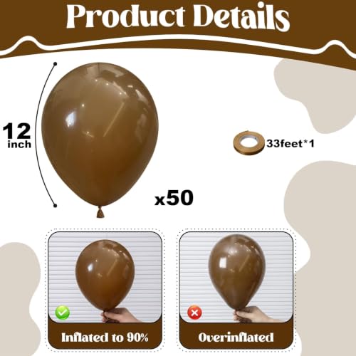 Image of Togvu Brown Balloons, 50Pack 12 Inch Dark Brown Neutral Latex Balloons