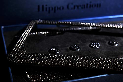 Handcrafted Bling License Plate Frames For Women, Men | 2 Pack Bedazzled Cover With Glittery Screw Caps | Stainless Steel Diamond Rhinestone License Plate Frame/Cover | Giftbox Included-Black Prong #TOP6