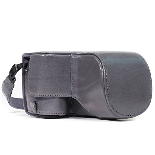 MegaGear Ever Ready Leather Camera Case and Strap Compatible with Sony Alpha A6500 (Fits Up to 16-70mm Lens) - Battery A