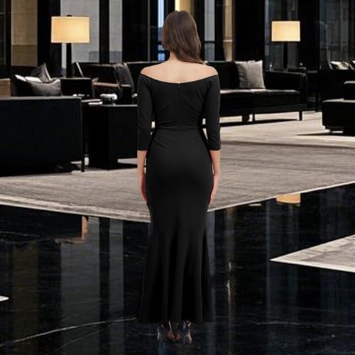 Image of Women's Elegant Formal Mermaid Maxi Dress Off Shoulder Long Sleeve Wedding Split Evening Gown Prom Cocktail Party Dresses