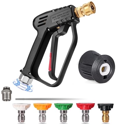 YUET Pistola de lavado de alta presión con mango giratorio de 360 grados con 5 boquillas de agua, limpiador de lavado de agua para kit de limpieza de coche (M22 conector de manguera de 14 mm y