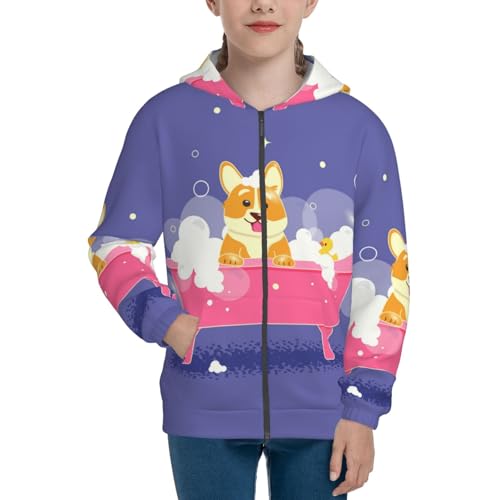 Dog Washes in a Pink Bath Kid Hoodies Boys Zip Up Sweatshirts Girls Pullover with Pocket3