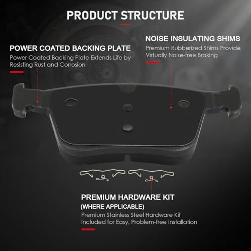 Image of cciyu D1761 Rear Ceramic Disc Brake Pads Kit For Audi A3 15-20 /A3 Quattro 15-18 /S3 15-18 /TT Quattro 16-18,For Volkswagen Arteon 19 /For Atlas 18 /For Golf R 15-17 /For Jetta 19-21 /For Tiguan 18