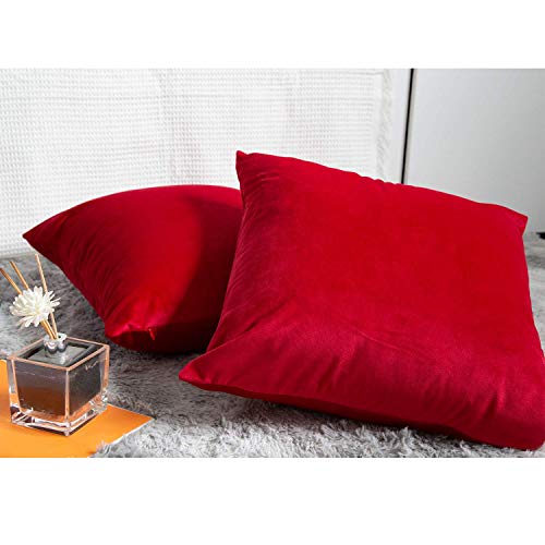 Jueyingbaili Throw Pillow Covers Velvet Decorative 2 Packs Ultra-Soft Red Pillowcase 18 X 18 Inch For Couch,Christmas,Sofa,Bedroom,Car,Square Solid Color #TOP5