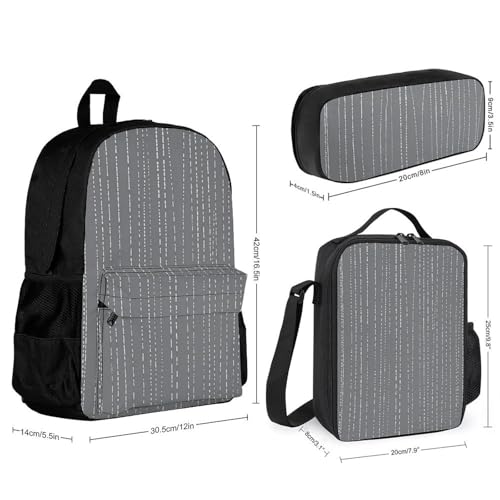 3-in-1 Backpack Combination Set Fine White Line Print 3Pcs Backpack Sets Travel Daypack with Lunch Bag And Cosmetic Bag2