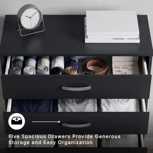 Signature Design by Ashley Finch 5 Drawer Chest of Drawers, Black Dresser - image 4