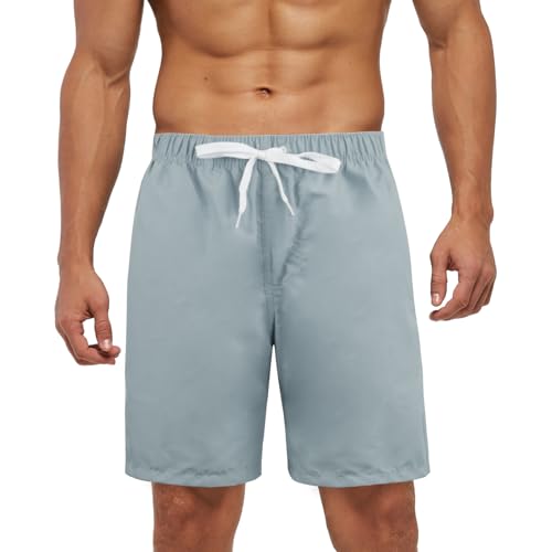 Meioro Hombres Pantalones Cortos de Baño con Bolsillos de Secado Rápido Pantalones Cortos de Natación en Forma Verano, Ocio Cintura Elástica Ajustable Boardshorts,Deportivos Transpirables(Gris,M)