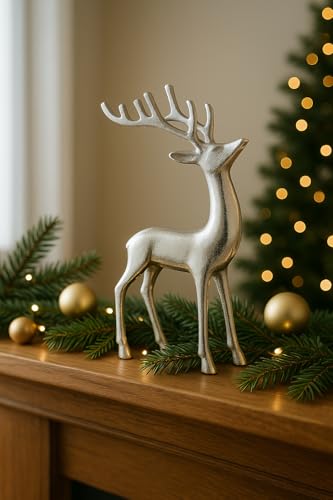 khevga Hirsch Deko 32 cm Silber – Weihnachtsfigur, edle...