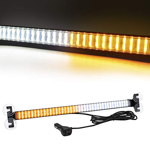 LED Warning Light Bar Amber White Warning Light Bar 80 LED Emergency Dashboard Warning Light 12V Truck Windshield Flash Light Barwith Cigar Lighter and Suction Cups