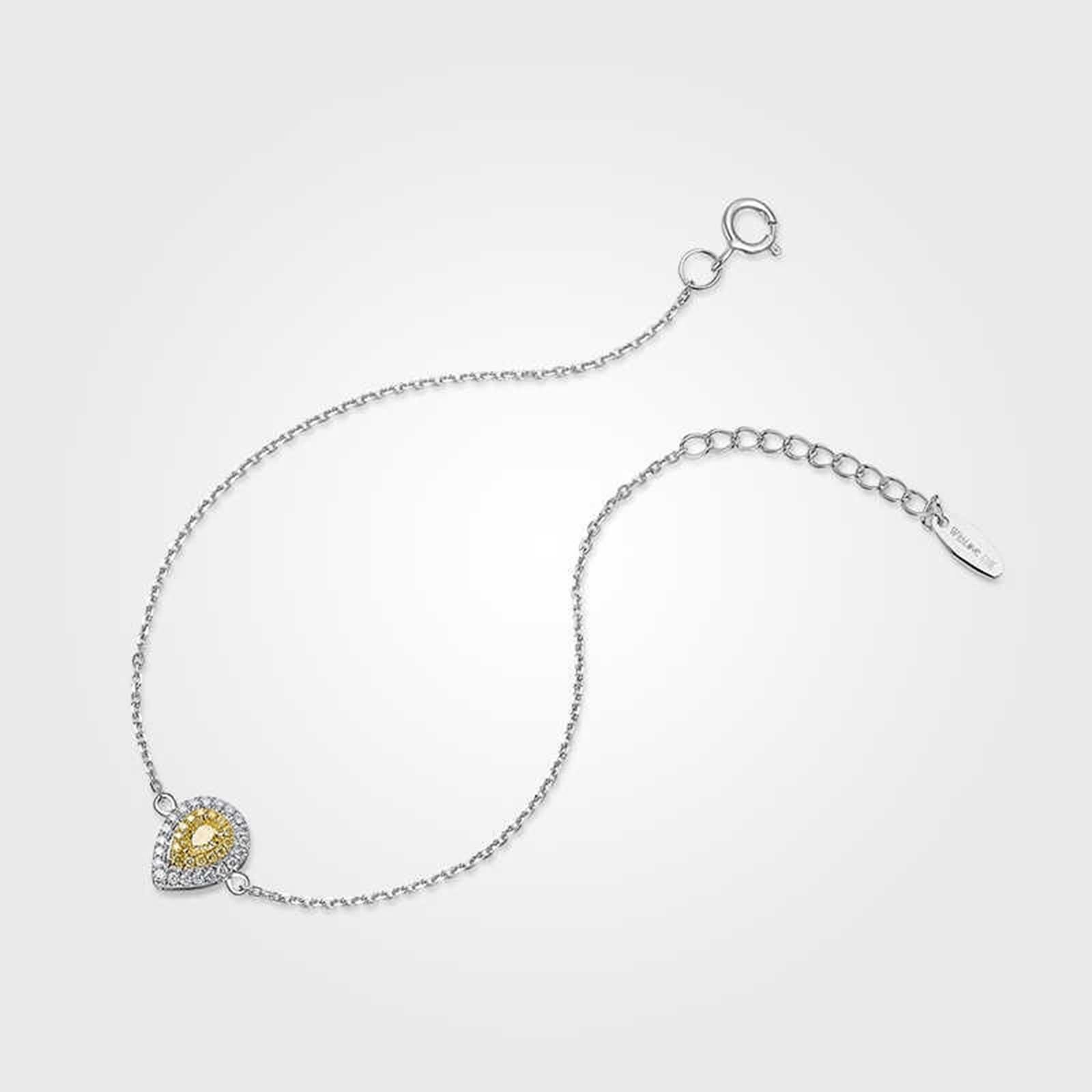Pulsera de cadena para mujer, pulseras de boda con diamantes amarillos de 0,1 quilates, cadena de gota de agua, joyería de oro blanco con diamantes