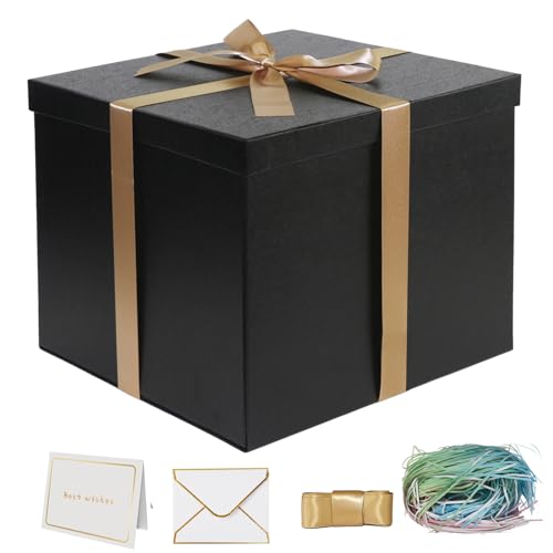 YINUOYOUJIA Large Gift Box 12x12x10 Inches,Black Gift Boxes for Presents,Birthday Box,for Packaging,Valentine's Day,Mother's Day,Christmas,Anniversaries,Family or Business.