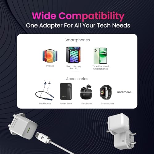 Image of Portronics Adapto 20 Lite Smallest 20W GaN Wall Charger with Type C PD Fast Charging Output Port, Compatible with iPhone 8 and Above, iPad, Tablets, All Type C Mobile Phones and Devices (White)