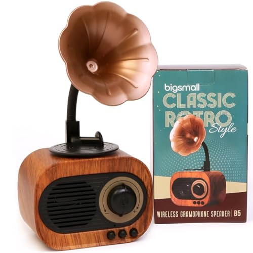 Image of Bigsmall Vintage Retro Gramophone Bluetooth Speaker Premium Retro-Style Vintage Portable Decorative Speaker with Hands-Free Calling, 6-Hour Battery Life Includes 6-Month Warranty