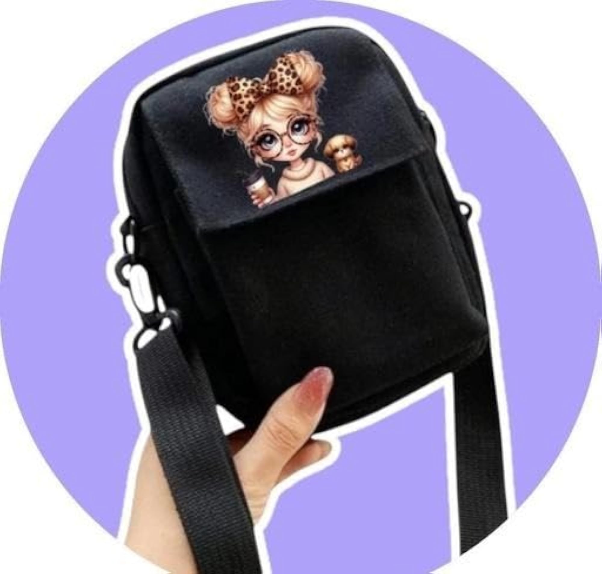 Canvas Mini Mobile Pouch for Women, Detachable Shoulder Strap