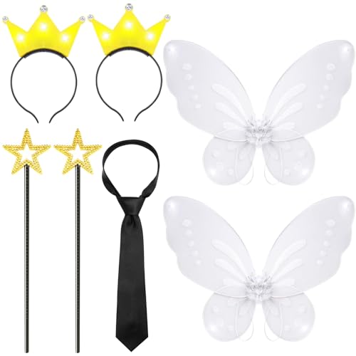 Halloween Fairy Parents Costume Funny Couple Set Include Fairy Star Wands,Wings,Crown Headbands and Tie for Men Women Party Cosplay Multicolor