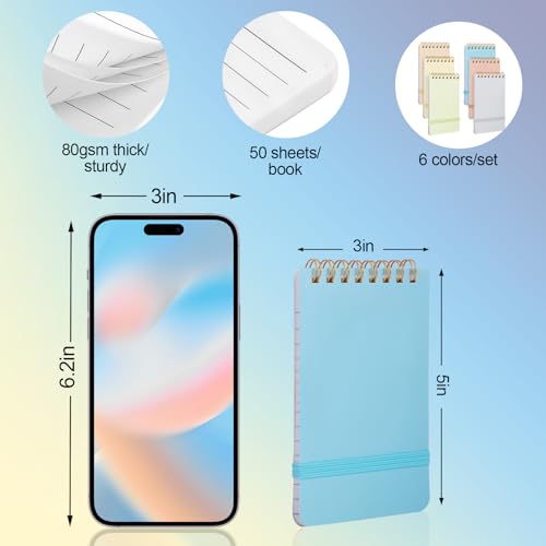 AZUREAL 6 PCS Small Spiral Notebook 3x5, Notebooks for Note Taking, Colorful Scheme Spiral Journal Notebook, Work Notebook Small Notebooks 3x5 with Strap, Cute Notebooks for Women 60Sheets/Note Books - Thumbnail 2