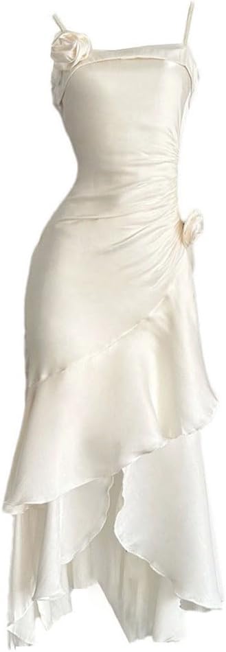 Womens Vintage French Gown Spaghetti Strap One-Piece Wedding Prom Party Cocktail Evening