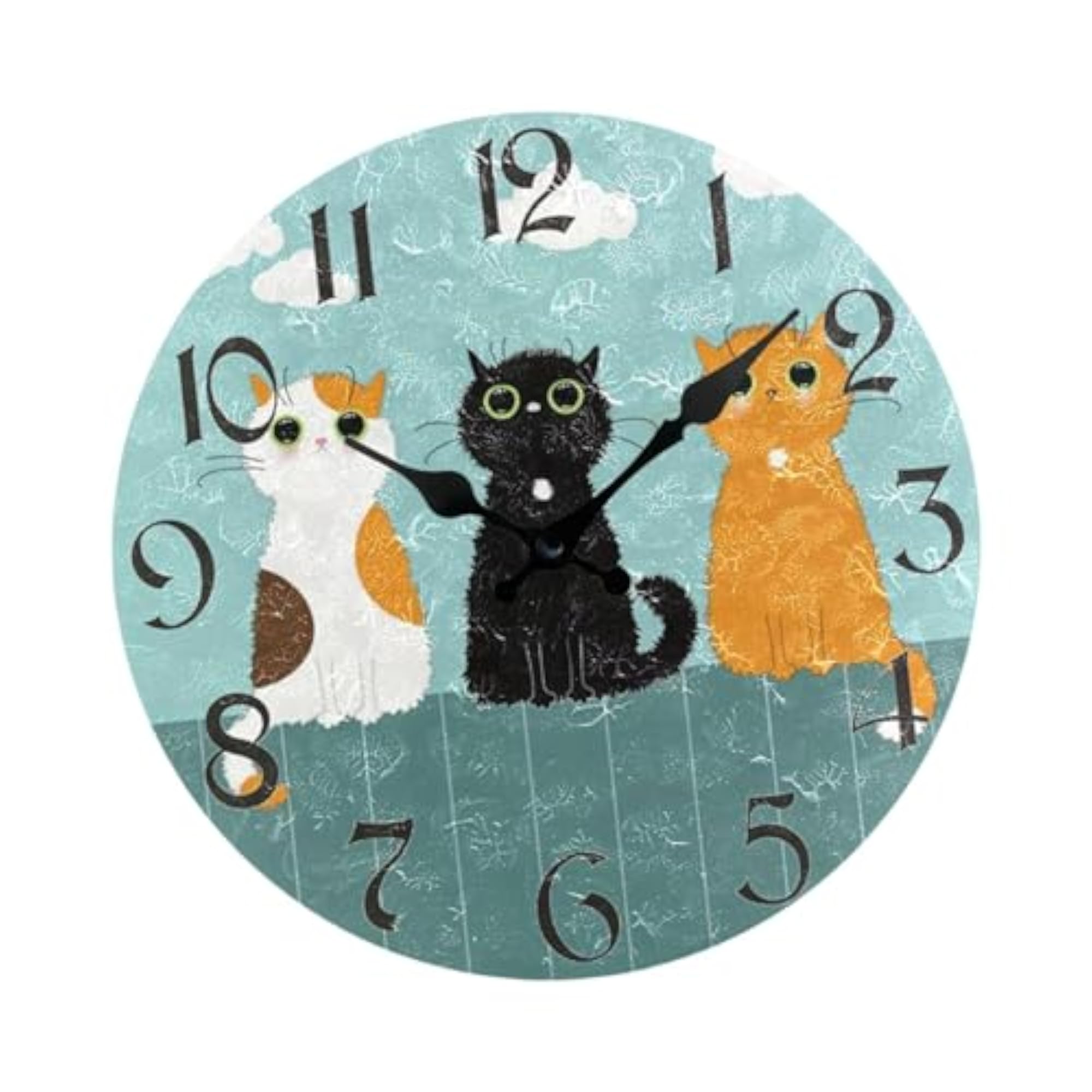 Rustic Silent Cat Wall Clock, Indoor Decor