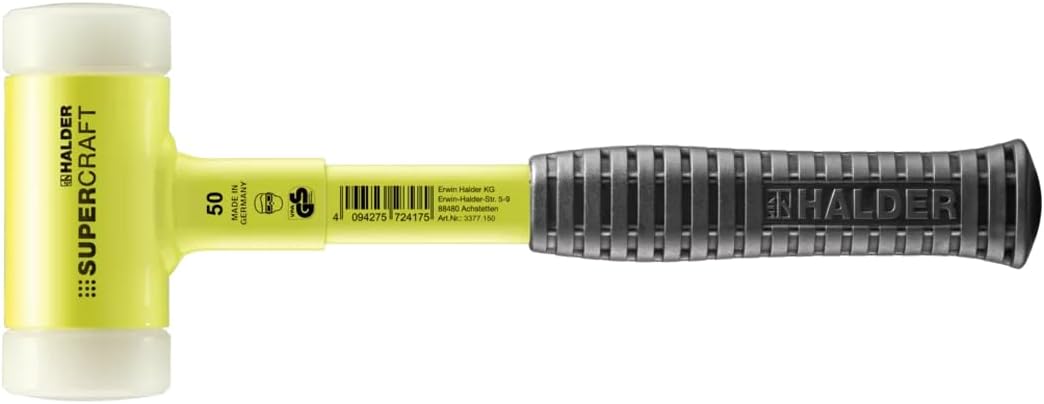 Halder SuperCraft Hi-Viz Dead Blow Mallet, Non-Rebounding Mallet, Hard Nylon Inserts, Break-Proof Steel Tube Handle, Anti–Slip Grip, 50mm, 2.5 lbs.