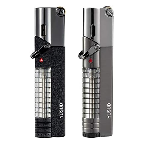 YUSUD Butane Fuel Lighter, 2 Pack Torch Jet Lighter with Visible Gas, Lockable Flame, Windproof Lighters, Unique Gifts for Men, Women Cover