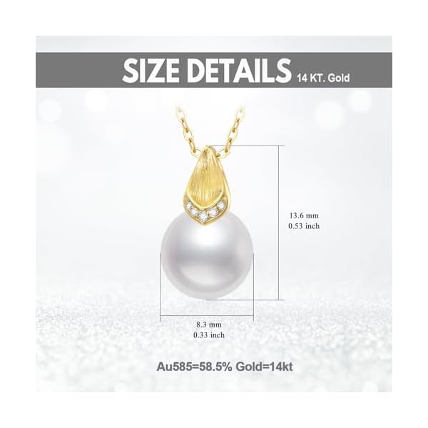 14k Gold Diamond Pearl Necklace for Women, 14kt Gold Jewelry Present for Wife, Birthday Gifts for Her, 16-18 Inch - Image 4
