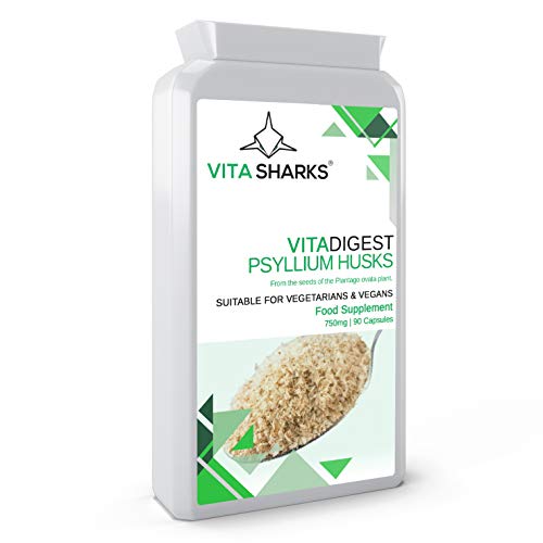 VitaDigest Psyllium Husks 750 mg - 90 cápsulas veganas. Suavizante de heces natural y eficaz Cover