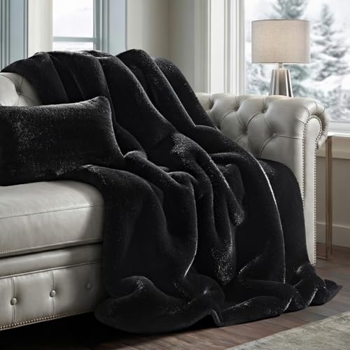 EVERGRACEHOME Luxury Soft Faux Chinchilla Fur Throw Blanket for Couch, Warm Thick...