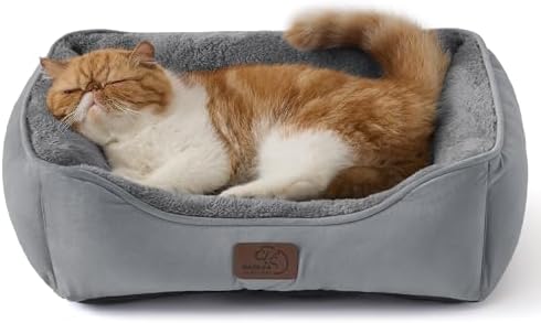 Bedsure Cama para Perros Gato - 51x41 cm Cama Rectangular Lavable para Perros Pequeños y Mascotas con Base Antideslizante para Gatitos y Cachorros, Gris