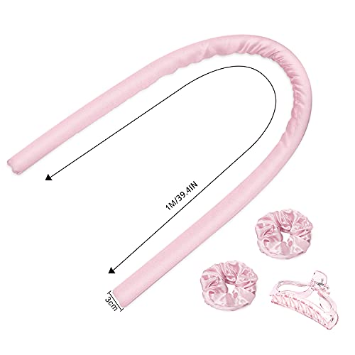 Heatless Hair Curlers for Long Hair To Sleep In Overnight, No Heat Curls Headband, Silk Soft Foam Hair Rollers, Hair Curlers DIY Hair Styling Tools for Long Medium Hair (Pink)