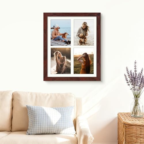 Image of DUENPY 12x16 Picture Frame 5x7 Collage Picture Frame Displays Four 5x7 inch Photos or 12x16 (Without Mat) for Available Horizontal Wall Mounting Display and Vertical Redwood