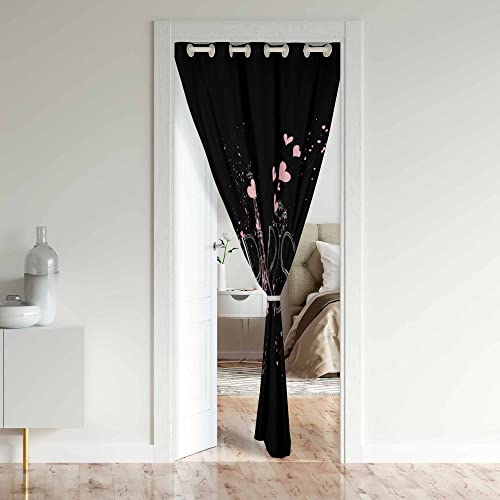 Loussiesd Eiffel Tower Door Curtain for Doorway Privacy Paris Closet Door Cover Curtain for Bedroom Living Room Floral 30%-50% Room Darkening Blackout Insulated Thermal Curtain 106x203cm 1 Panel - Image 2