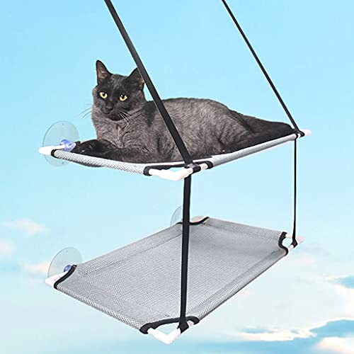 Hamaca para ventana de gato que ahorra espacio litera doble gris para ventanas pequeñas 7