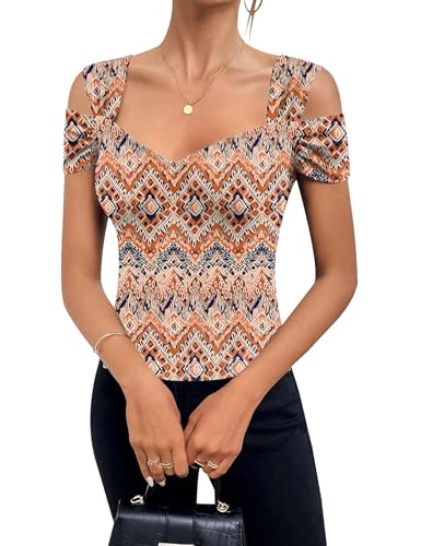 Image of Blingfit Cold Shoulder Tops Summer Tunic Shirts for Women T Shirts V Neck Short Sleeve Casual Tees Blouses 2026