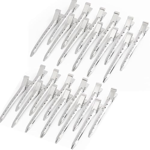24 Pinzas para el Cabello,Broches Pinzas Cocodrilo Profesionales de Metal para Pelo Duradera con Agarre Antideslizante y Dientes Grandes Anchos,Alligator Clips Pinzas Pelo Fuerte Antideslizante(8.5cm