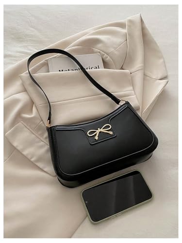 SweatyRocks Women's Bow Top Handle Clutch Purses PU Leather Underarm Shoulder Bags3