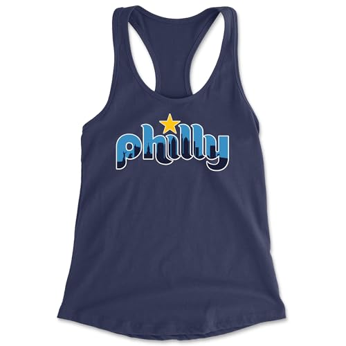 The Pxv Racerback Skyline Philly Philadelphia Medium Navy Blue Ladies Tank Top