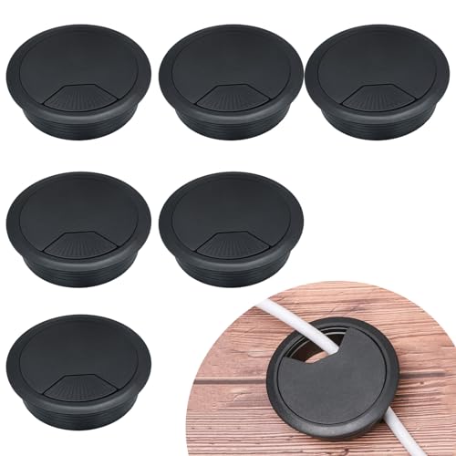 ZYNERY 6 Pcs Black Desk Grommet Desk Cable Hole 80mm Desk Cable Grommets Round Organize Cables Office Desk, Home Computer Desk (Black)