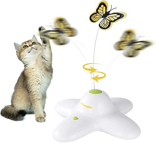 ALL FOR PAWS Interaktives Katzenspielzeug für den Innenbereich, mit 360 ° drehbarem Schmetterling, Schmetterling mit Zwei Ersatz-Schmetterlingen