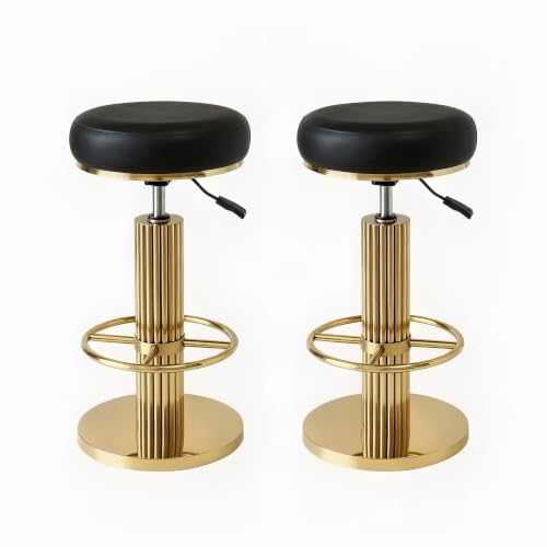 Image of Gold Bar Stools Set of 2, Adjustable Swivel Backless Counter Stool | 360 Swivel, 25.6 inch-29.5 inch Adjustable, Leather Thick Cushion, Stainless Steel Frame, 350 lbs Capacity, Gold