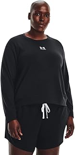 Under Armour Womens Rival Terry Crew Neck Long-Sleeve T-Shirt , Black (001)/Black , 1X